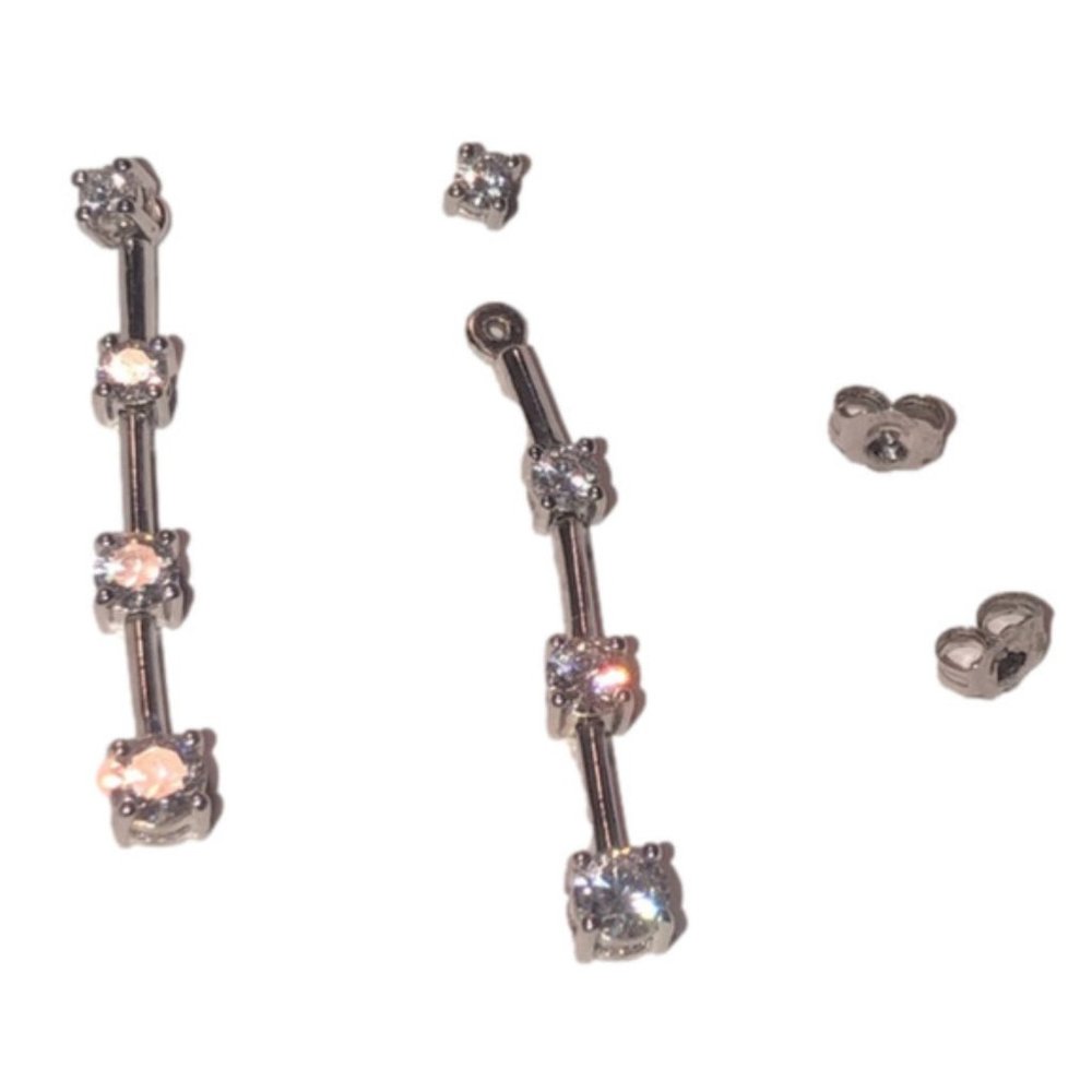 STERLING Silver Diamonique CZ Stone Convertible Stud / Drop Earrings gold 1.4”